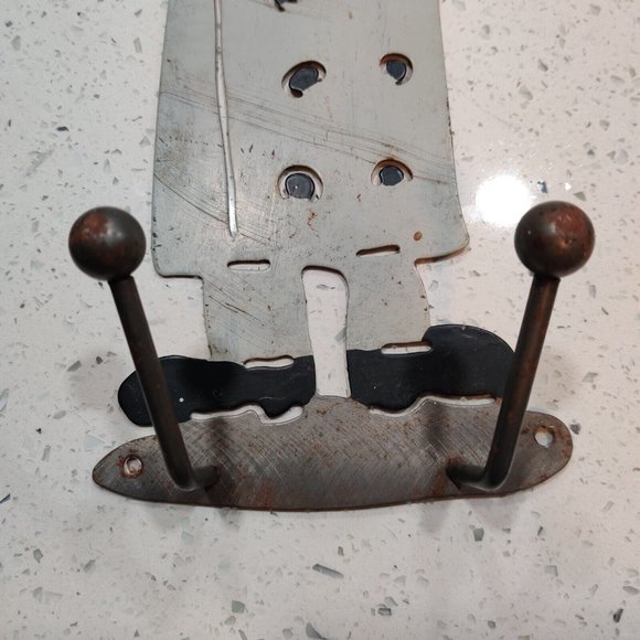 Laser Cut Metal Art Chef w/ Fork VS Lobster Towel Hooks 15" Rustic Shop Decor - Picture 6 of 16